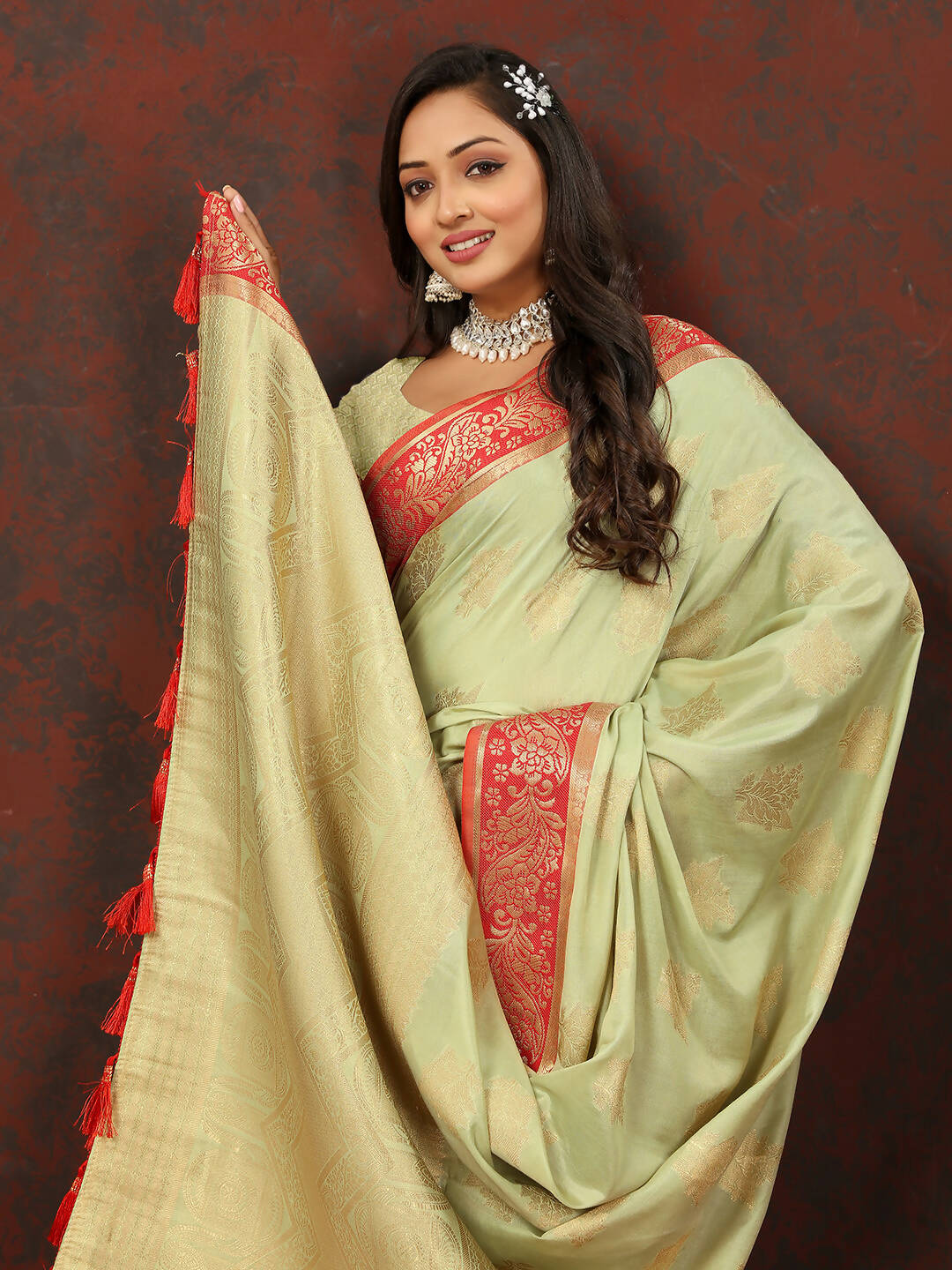 Lorenvalley Fashion Seagreen Cotton Woven Design with Zari Weaving Design Saree - Swadesiicart