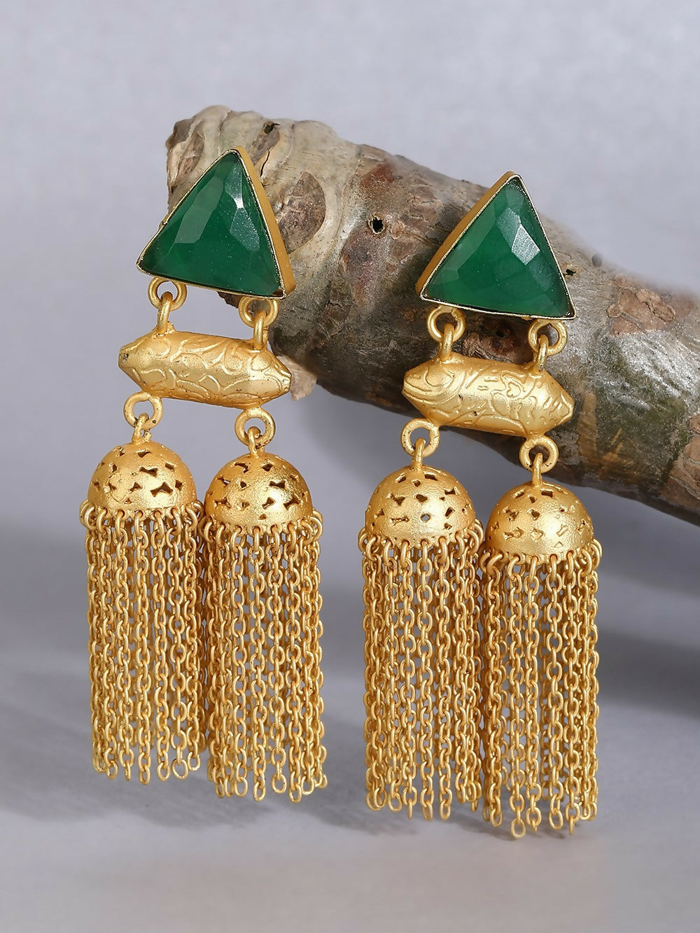 Joban Fashion Women Green Stone Matte Gold Jhumka | Swadesiicart