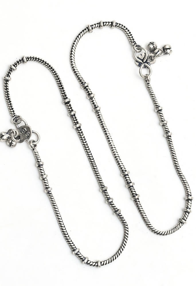 Mominos Fashion Kamal Johar Oxidised Light Weight Silver Anklets | Swadesiicart