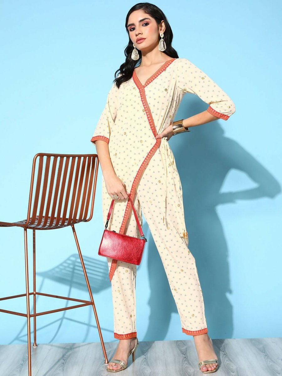Ahalyaa Womens Offwhite Crepe Printed Jumpsuit - Swadesiicart