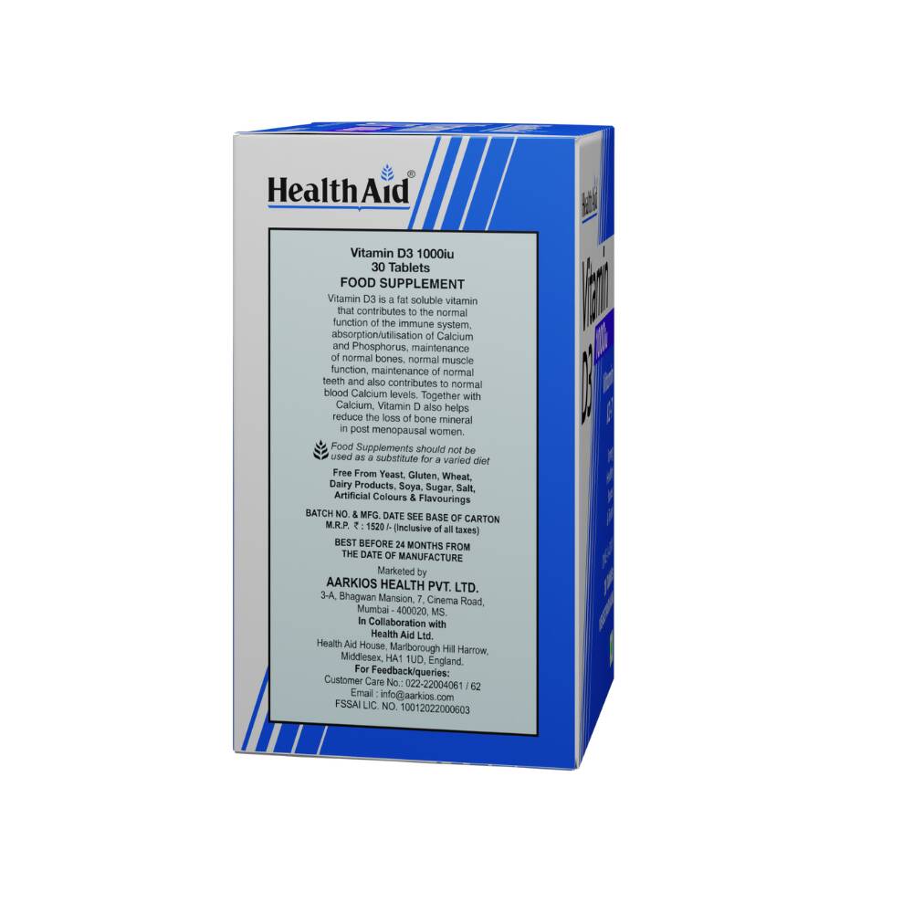 HealthAid Vitamin D3 1000 iu Tablets - Swadesiicart