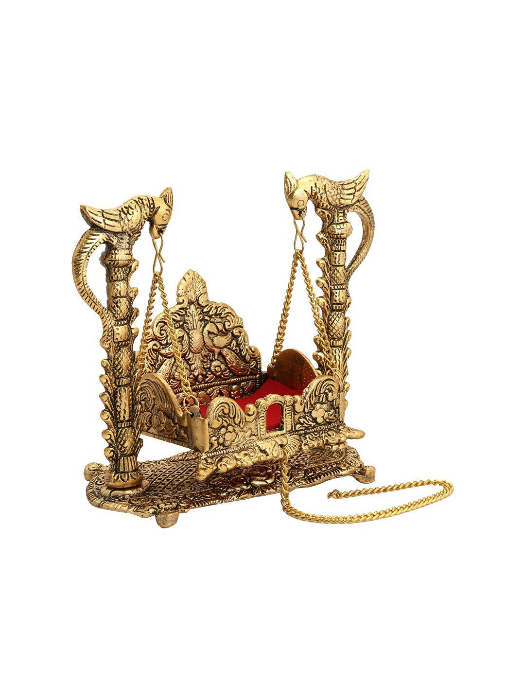 CraftVatika Gold-Polished & Red Swing Jhula Singhasan Pooja Chowki | Swadesiicart