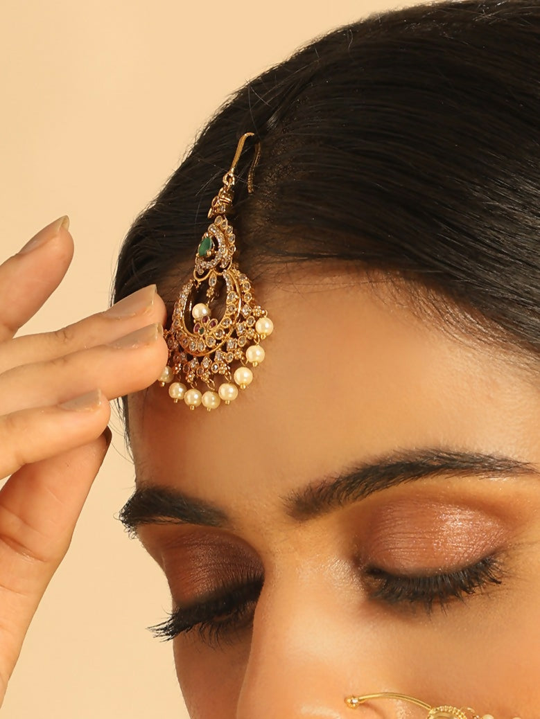 Nuyug 18K Gold Plated Ethereal Pearl Drops Maang Tikka | Swadesiicart