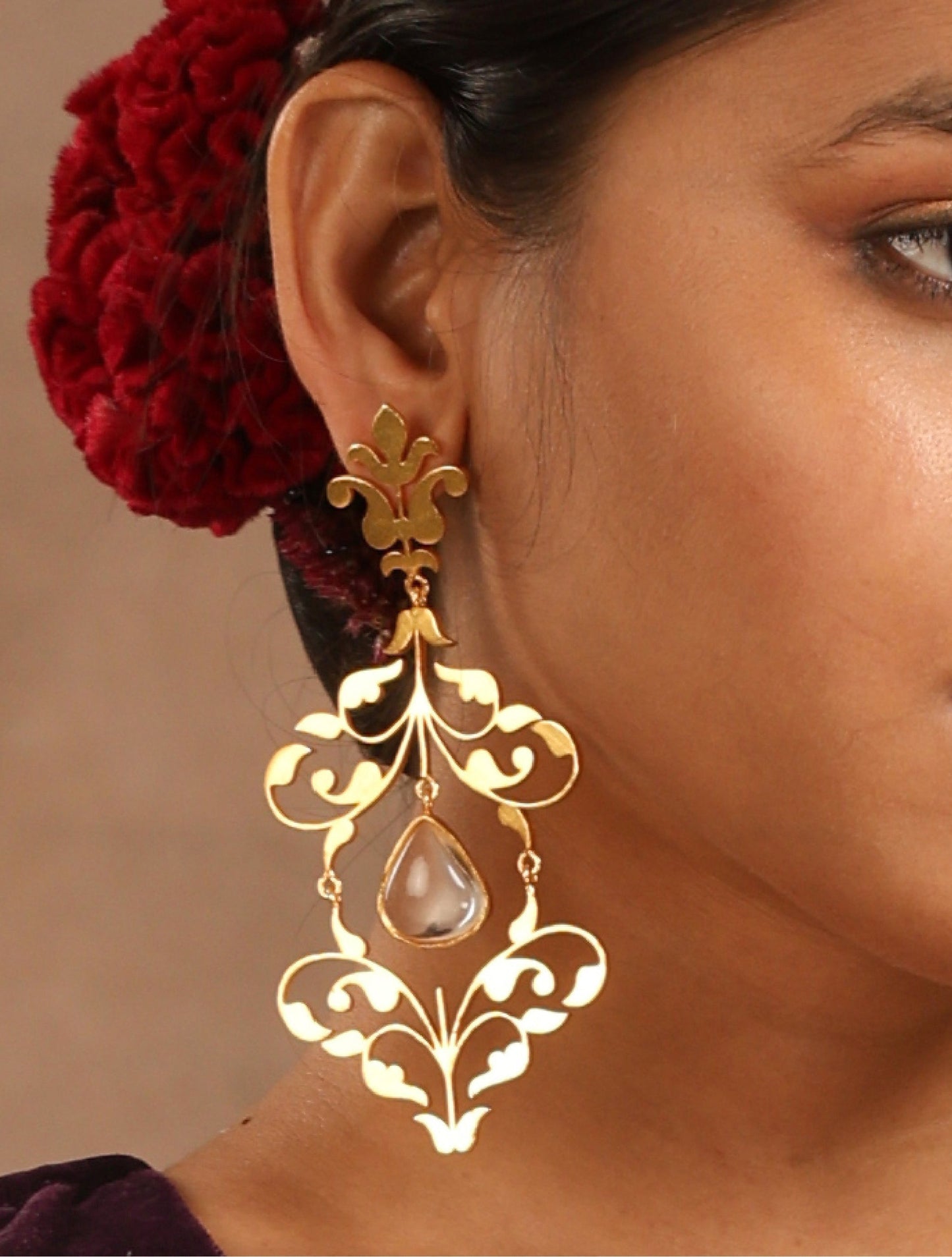 trueBrowns Gold-Polished Tear Drop Earrings | Swadesiicart