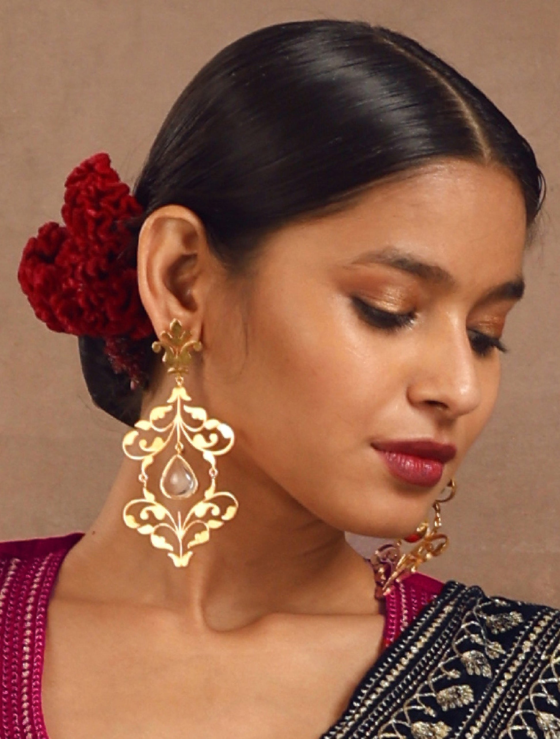 trueBrowns Gold-Polished Tear Drop Earrings | Swadesiicart