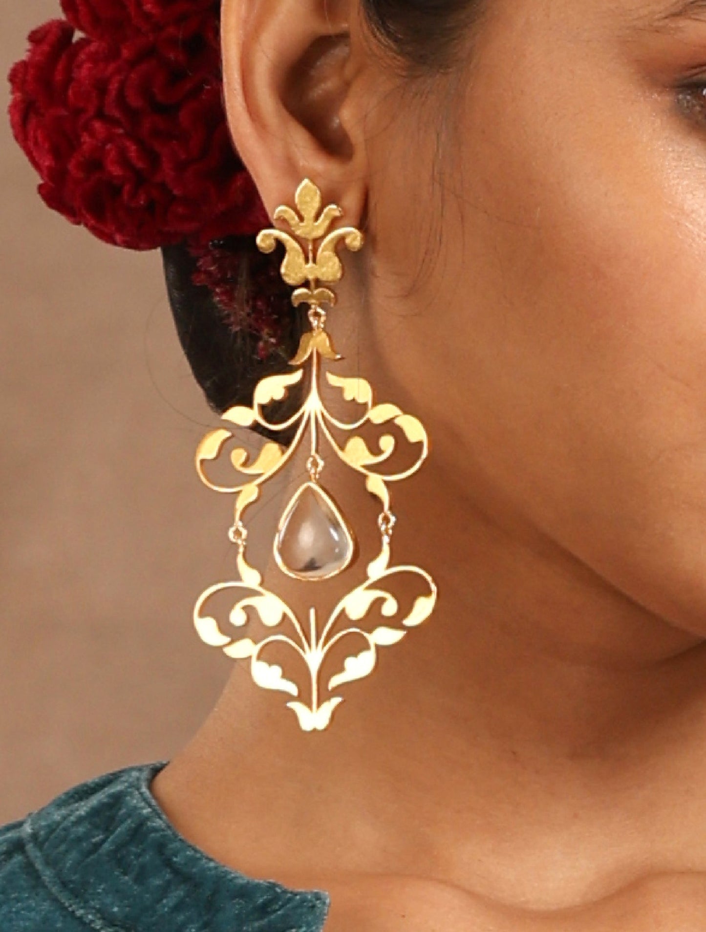 trueBrowns Gold-Polished Tear Drop Earrings | Swadesiicart