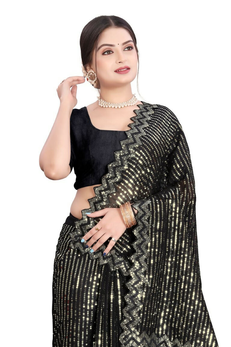 Dishitha Creation Indian Women's Designer Georgette Sequence Saree - Green | Swadesiicart