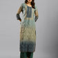 Blue Chinon Digital Printed With Hand Work Kurta - Himanshi - Swadesiicart