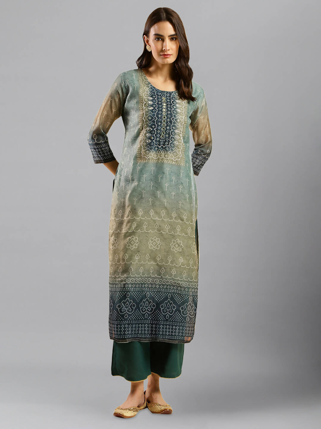 Blue Chinon Digital Printed With Hand Work Kurta - Himanshi - Swadesiicart