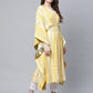 Ahalyaa Women Yellow Rayon Printed Flared Sleeve Kaftan Kurta | Swadesiicart