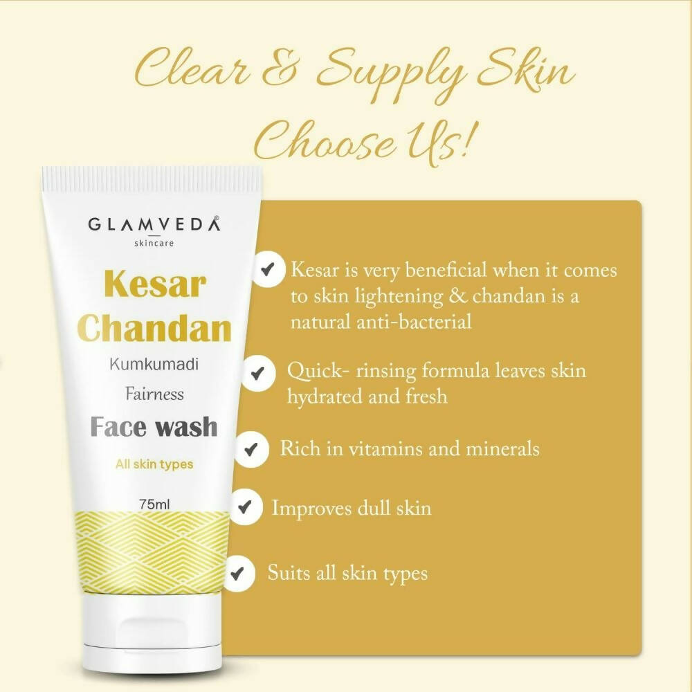 Glamveda Kesar Chandan Kumkumadi Fairness Face Wash - Swadesiicart