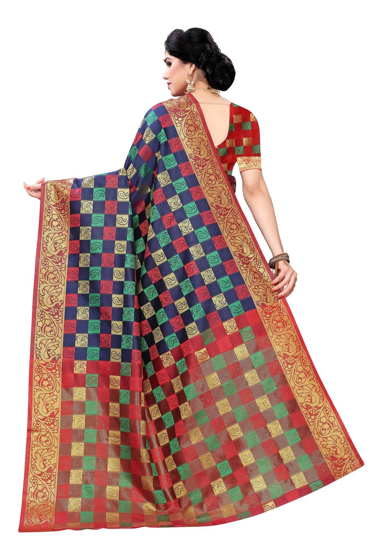 Vamika Banarasi Jaquard Navy Blue Designer Weaving Saree | Swadesiicart