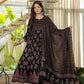Jaimini Women Cotton Printed Round Neck 3/4 Sleeves Calf Length Flared Kurta Pant And Dupatta Set