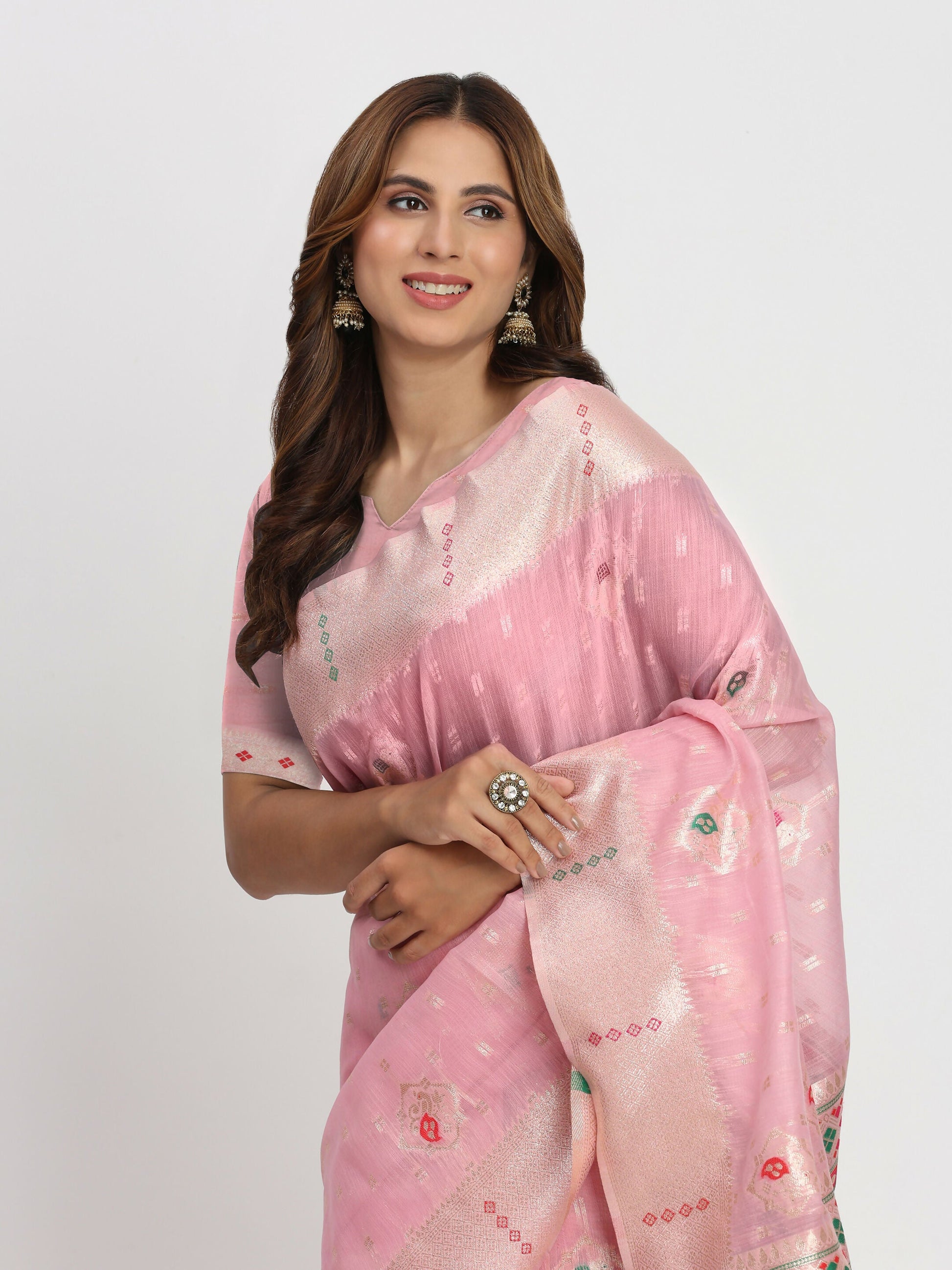 Shree Shyam Fashion Linen Cotton Light Pink Saree