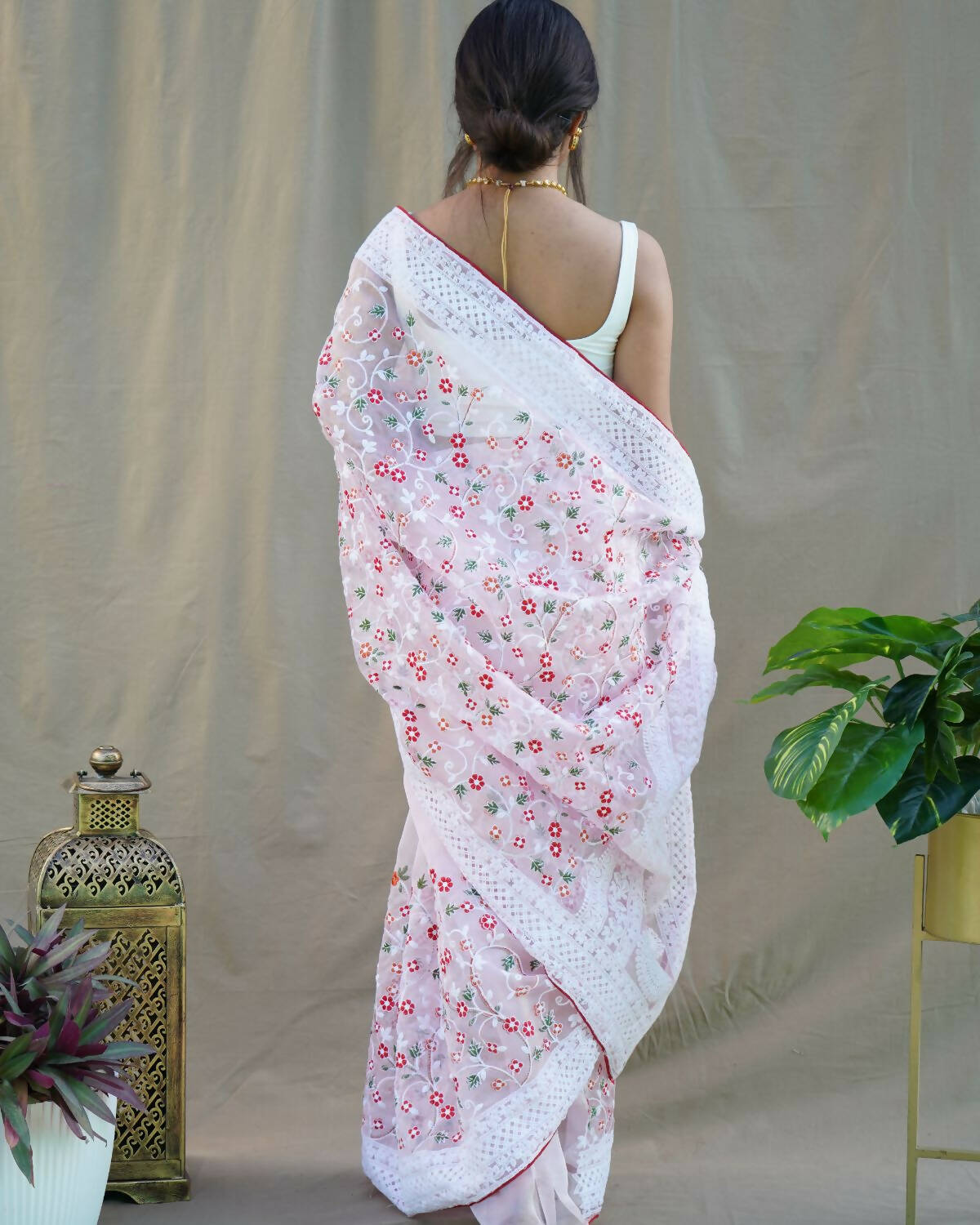 Vamsee Baby Pink Organza Saree - Swadesiicart