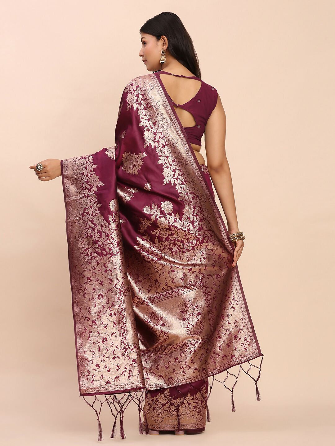 Astita Banarasi Silk Purple Saree | Swadesiicart