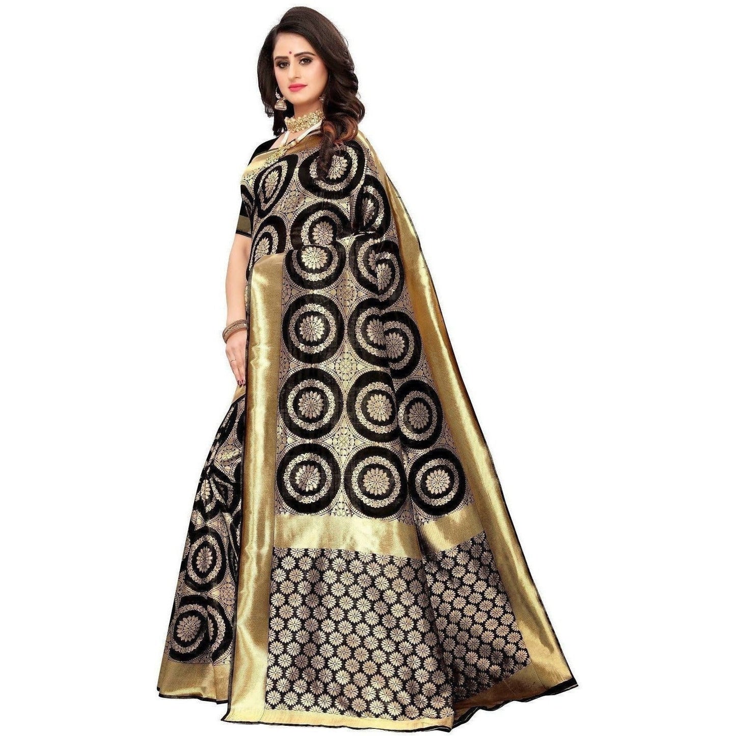 Vamika Banarasi Jaquard Black Weaving Saree (Banarasi 26) | Swadesiicart