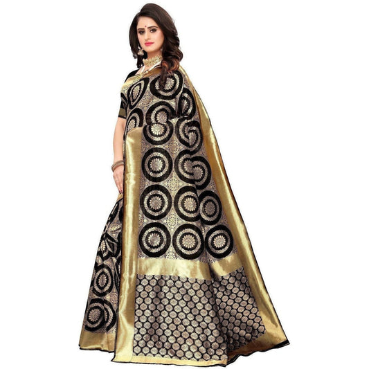 Vamika Banarasi Jaquard Black Weaving Saree (Banarasi 26) | Swadesiicart