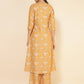 Janasya Women's Mustard Moss Floral Printed Casual Front Slit Co-ords - Swadesiicart