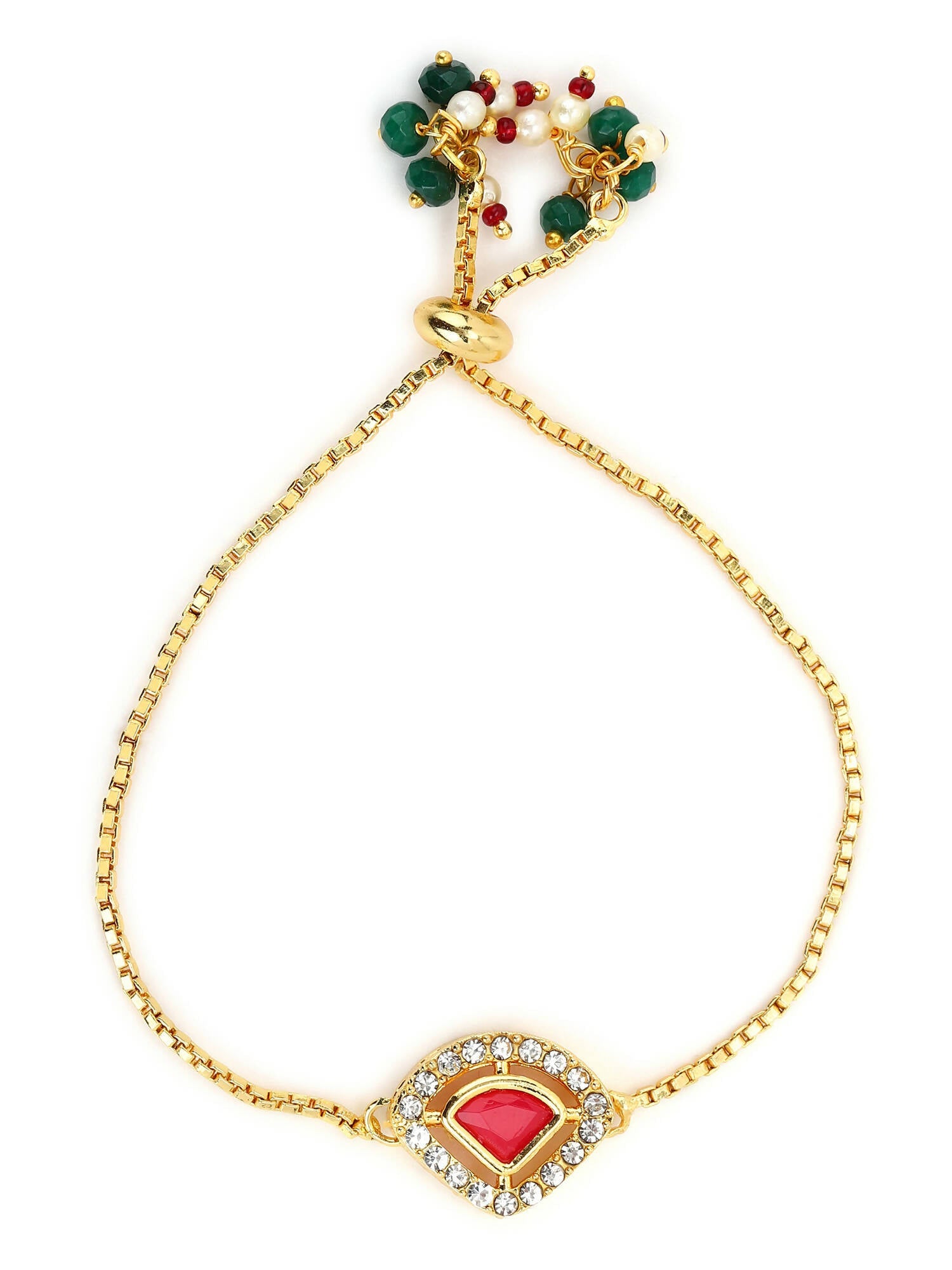 Women's Gold-Polished Pink Kundan Studded Brass Charm Bracelet - Ruby Raang - Swadesiicart
