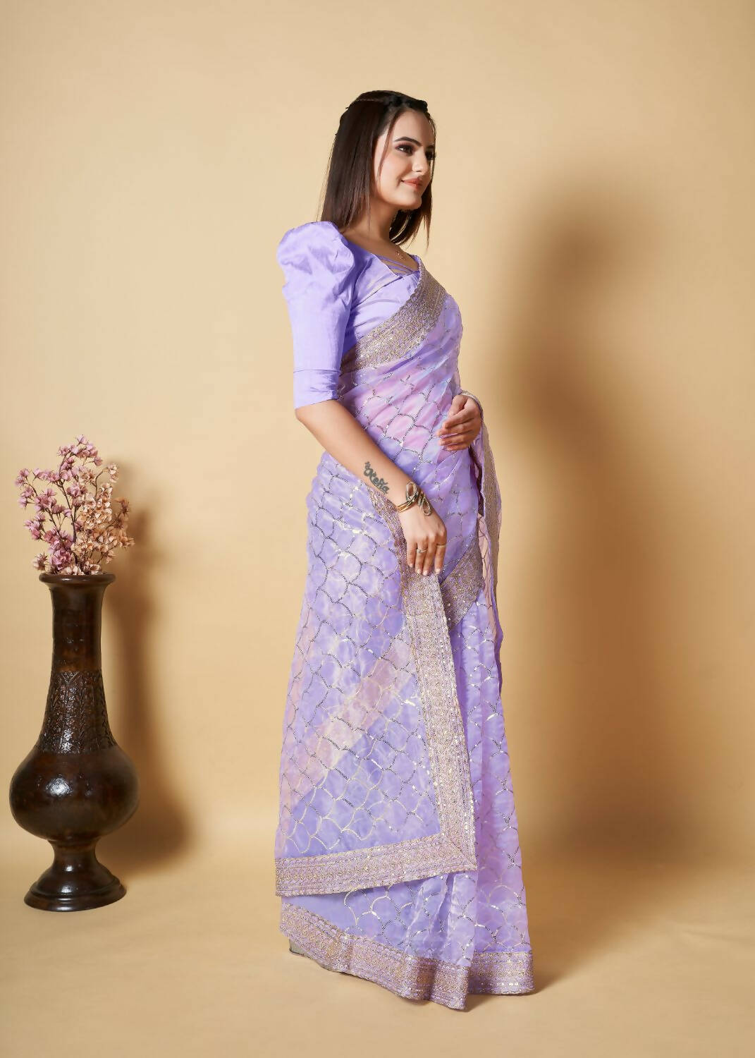 Vamsee Blue Organza Saree - Swadesiicart