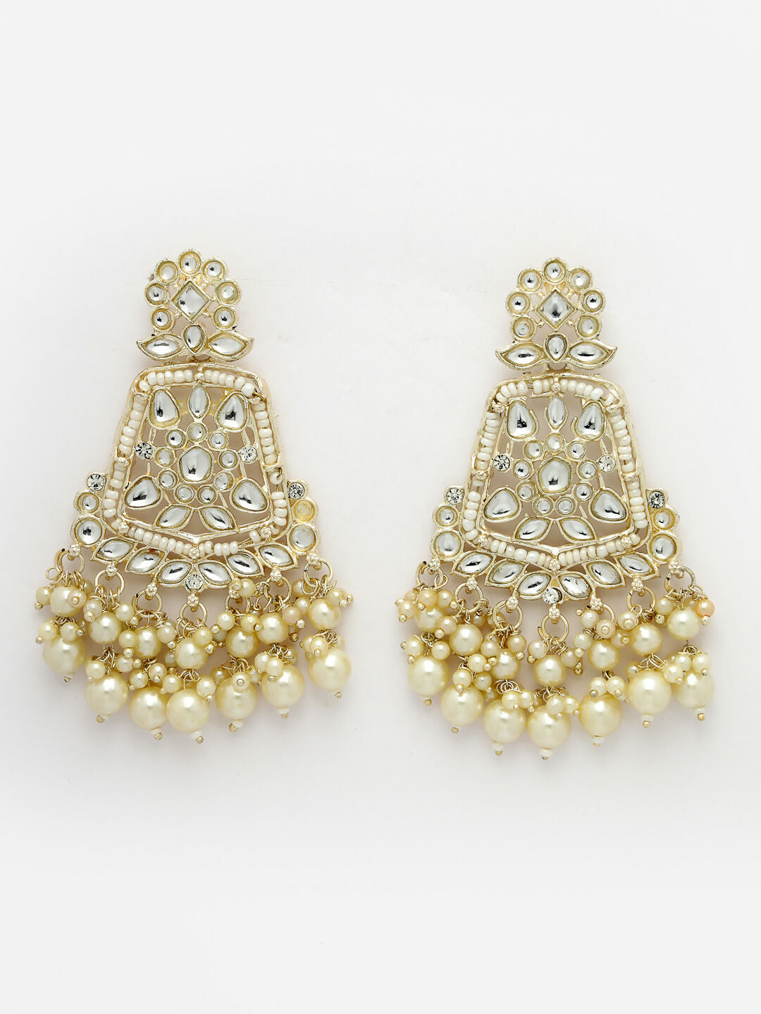 NVR Women Gold-Polished Kundan Drop Earrings | Swadesiicart
