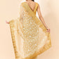Beige Organza Floral Embroidered Saree with Unstitched Blouse Piece - Roozal