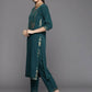 Ahalyaa Womens Dark Green Crepe Smoke Printed Kurta Pant Set With Dupatta | Swadesiicart
