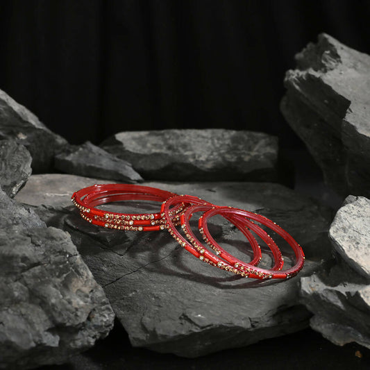 Afast Elegant Bridal & Wedding Party Fashion Bangle/Kada Set, Red, Glass, Pack Of 12 Model No- A9 - Afast Enterprises