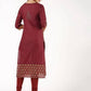 Aniyah Cotton Block Printed Maroon Straight Kurta (AN-141K) - Swadesiicart