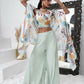 Sea Green Digital Chinon Handwork Top with Palazzo & Shrug - Naomika - Swadesiicart