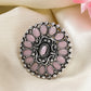 NVR Women's Pink Silver-Plated Circular Shape Adjustable Finger Ring | Swadesiicart