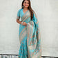 Blue Pashmina Silk Wevon Kashmiri Meenakari Designer Saree with Unstitched Blouse - Vandini