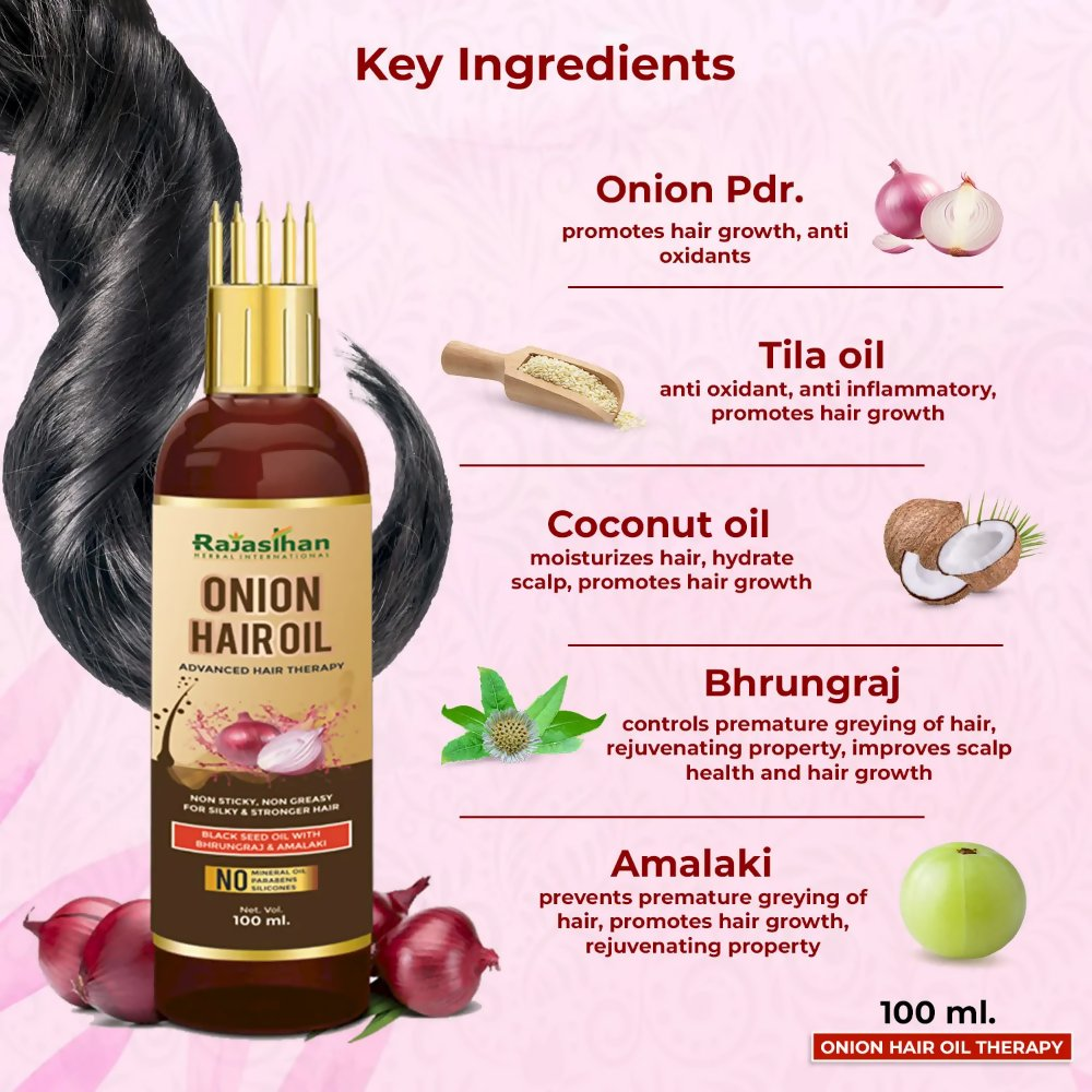 Rajasthan Herbals Onion Hair Oil & Hair Growth Stimulator Capsule Combo | Swadesiicart
