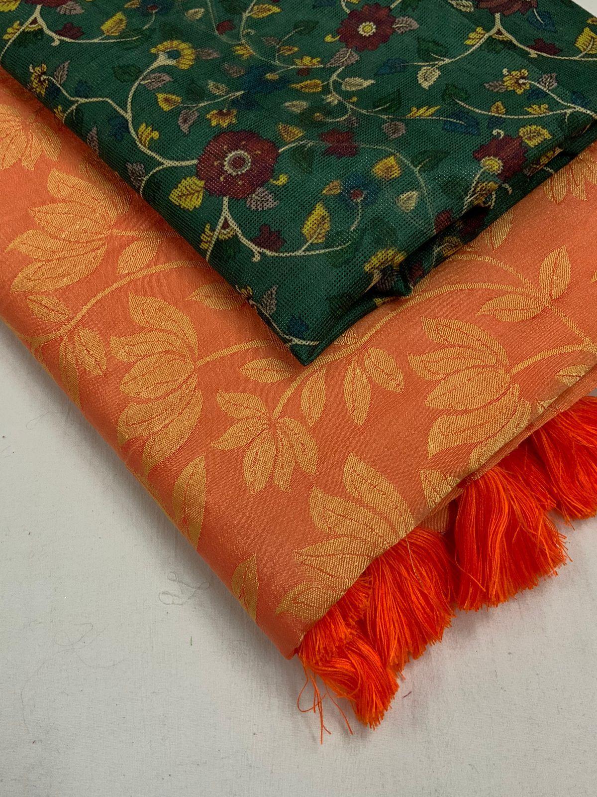 Saffron Jute Silk Woven Design Saree with Unstitched Blouse - Hiral Fashion | Swadesiicart