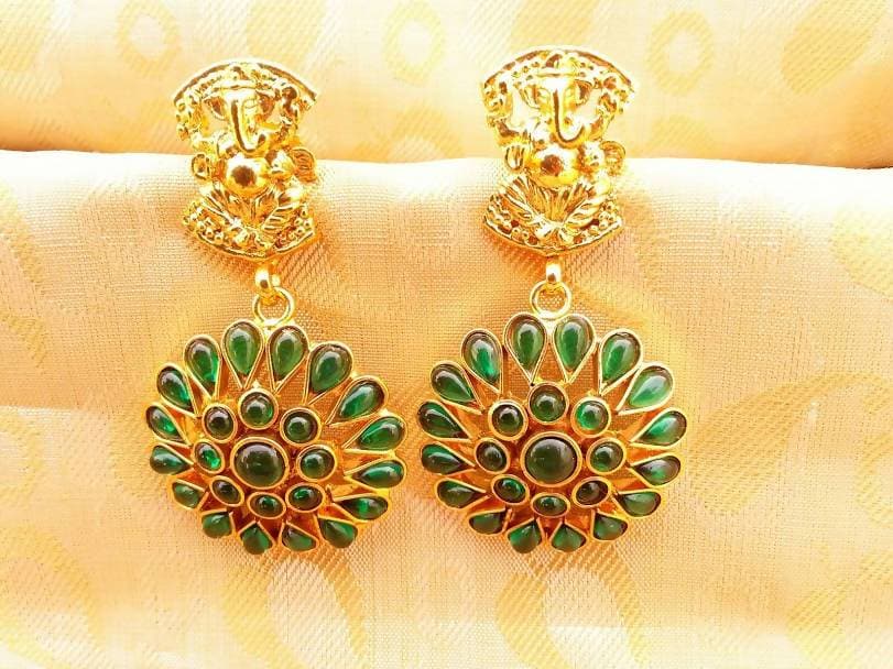 Green Kemp Ganesha Earrings | Swadesiicart
