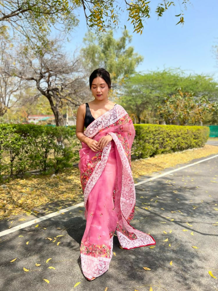 Vamsee Riddhi-Siddhi -1 Pink Organza Saree - Swadesiicart