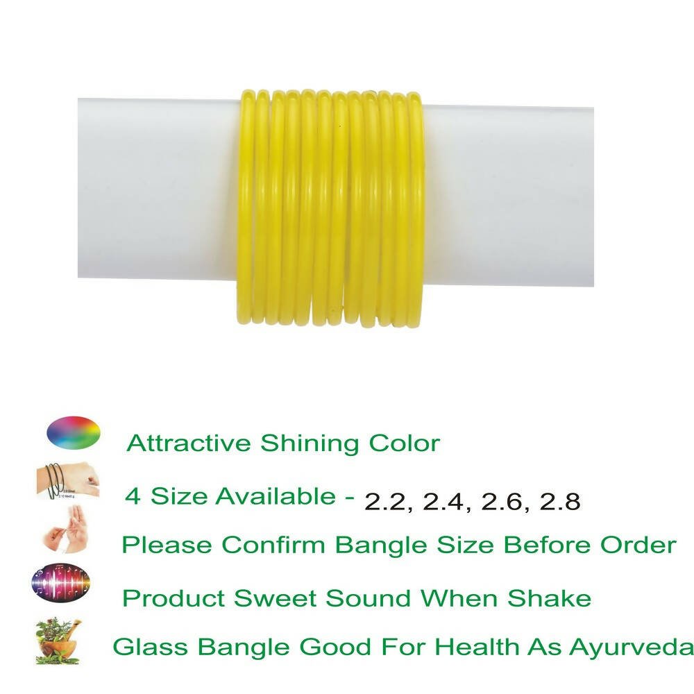 Afast Shining Yellow Glass Party, Wedding, Daily Use Bangle Set, Pack Of 12 - Swadesiicart