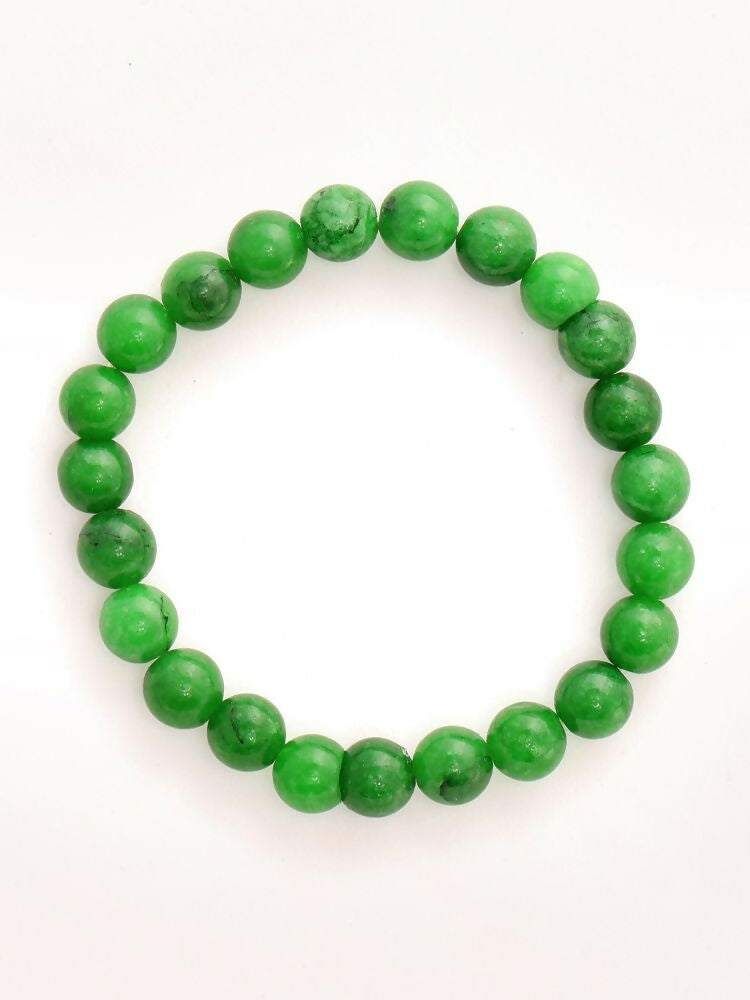 Green Jade Elastic Bracelet - Ruby Raang | Swadesiicart