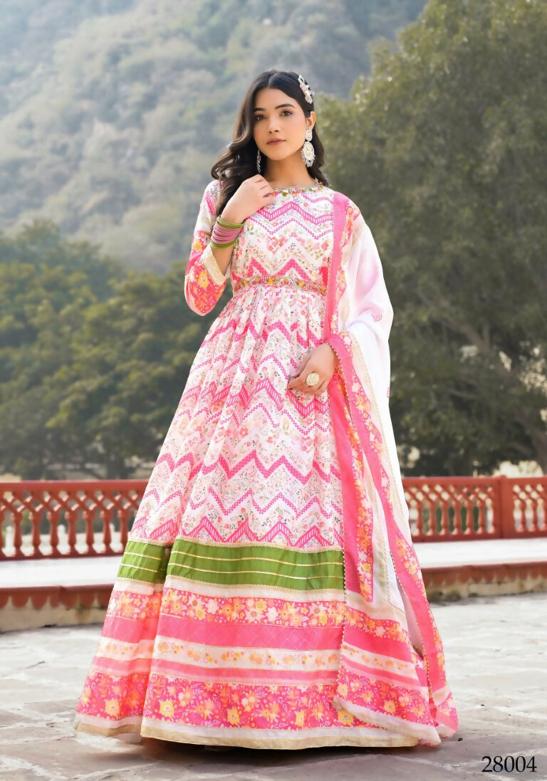 Wedding Designer Multi Soft Dola Silk Anarkali suit with Dupatta - Sanj - Swadesiicart