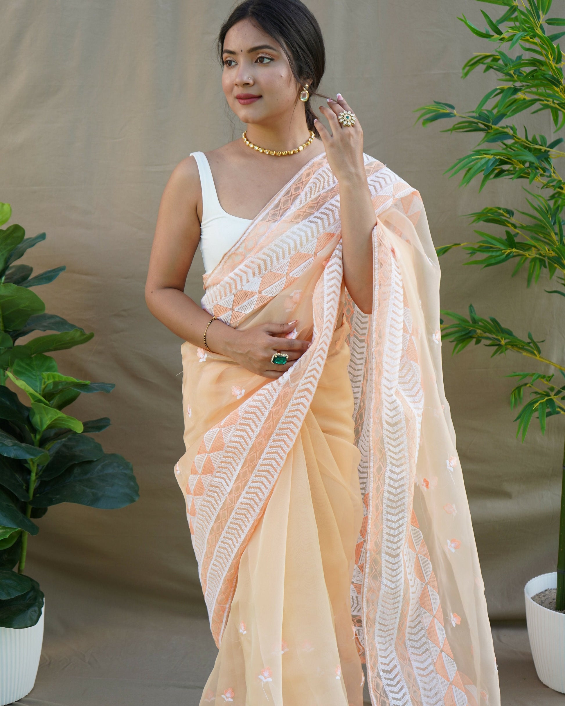 Vamsee Kamal Chiku Organza Saree - Swadesiicart