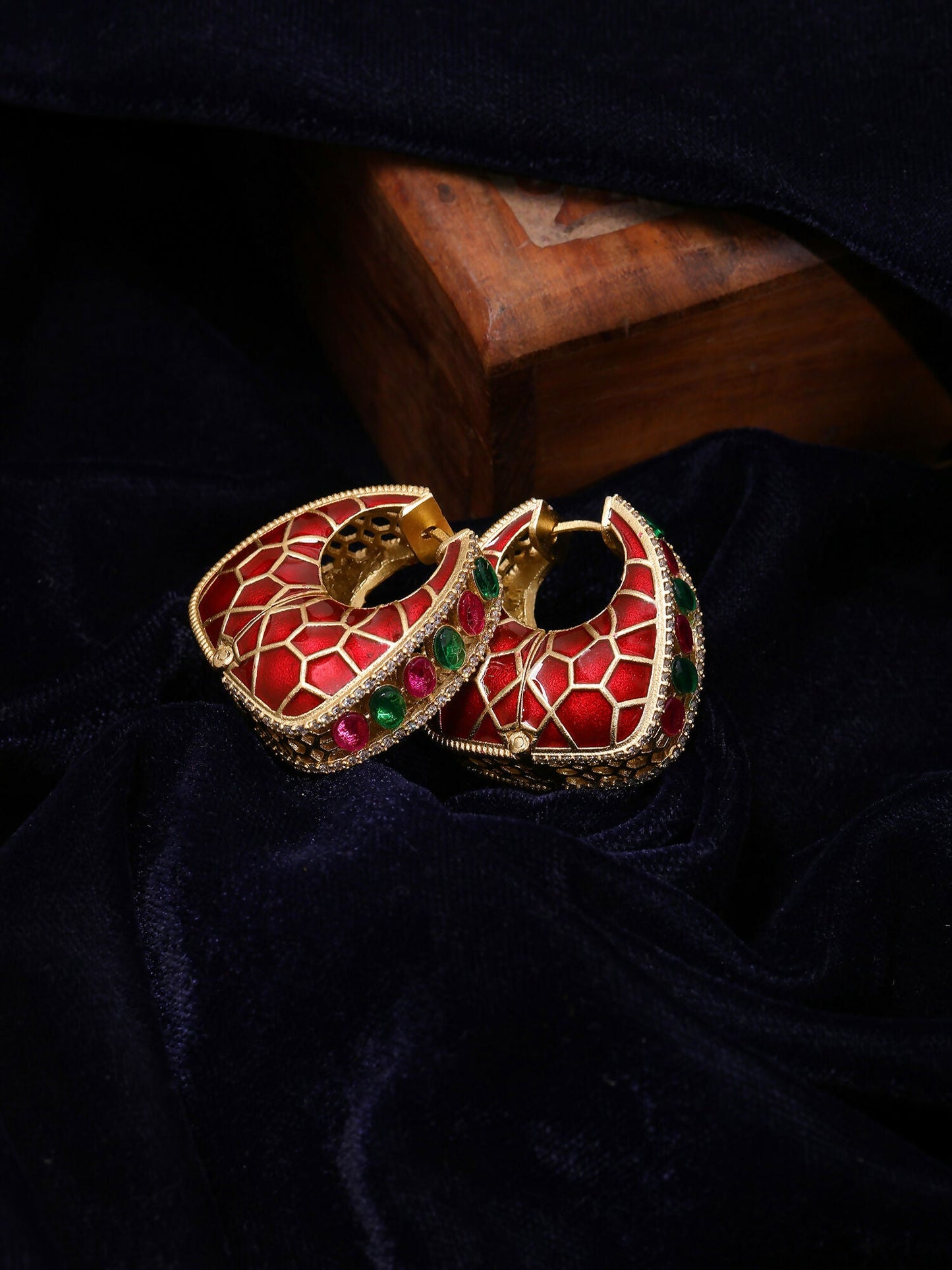 Ruby Raang Gold Polished Kundan Work Multi Loops | Swadesiicart