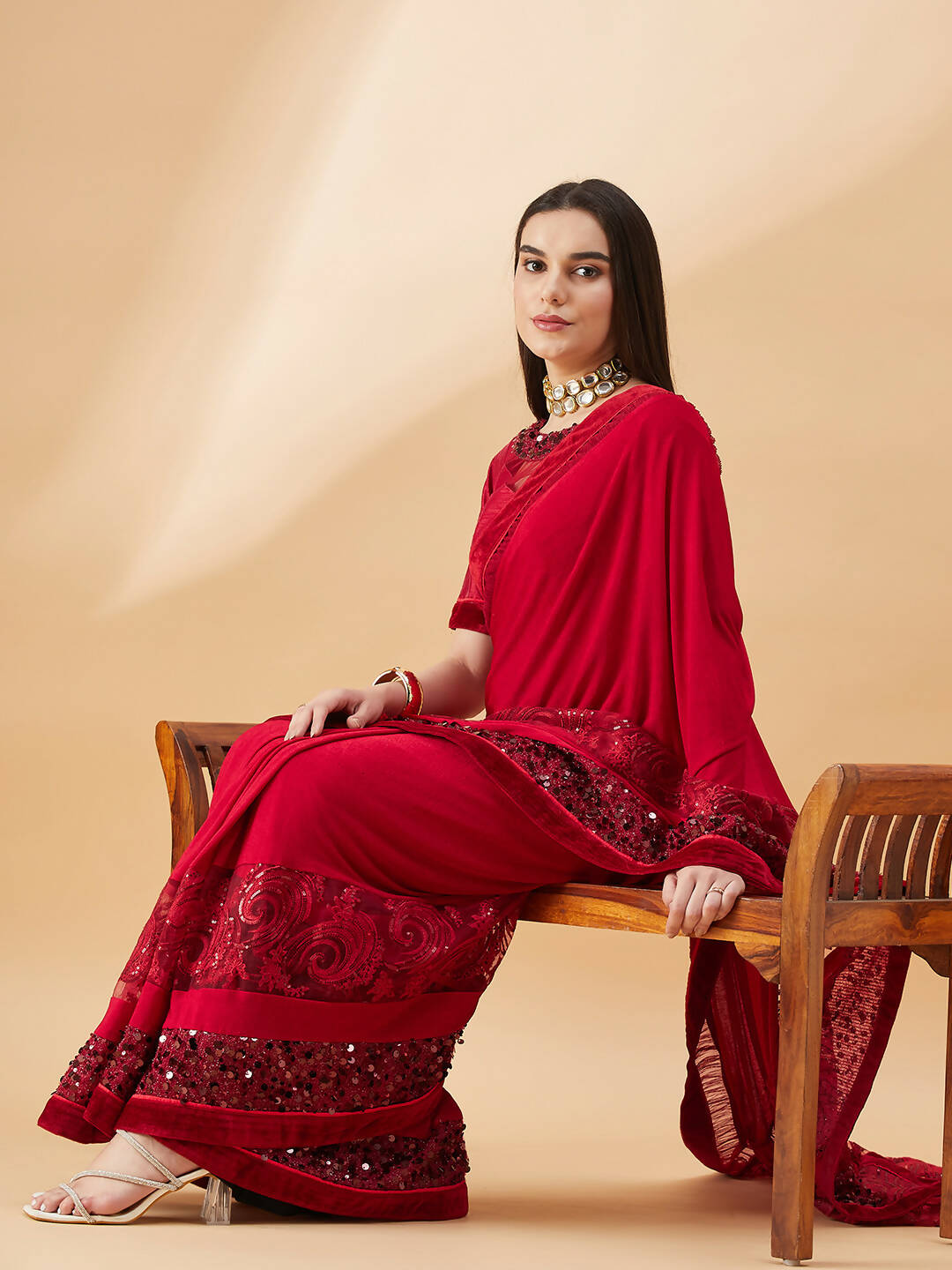 Mauve Lycra Resham And Sequins Embroidery Saree - Norita Hit Design - Swadesiicart