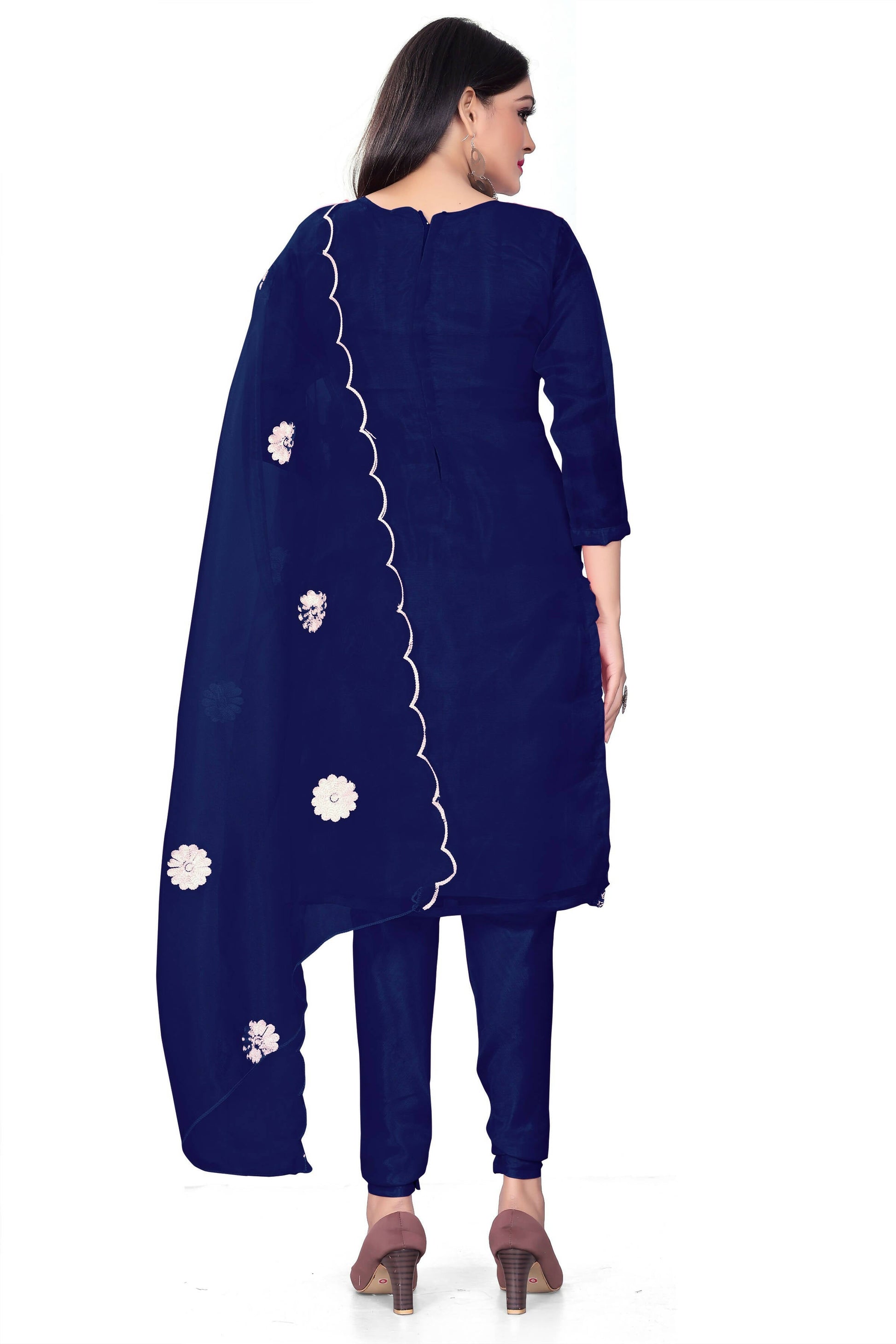 Blue Organza Silk Embroidered Work Unstitched Dress Material - Tanvi