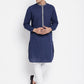 Even Apparels Blue Pure Cotton Men's Kurta With Contrast Collar And Placket | Swadesiicart
