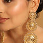 Nuyug 22K Gold Plated Stone Studded Contemporary Shaped Drop Earrings | Swadesiicart