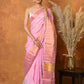 Very Much Indian Handloom Pure Cotton Linen Saree With Golden Border - Pink | Swadesiicart