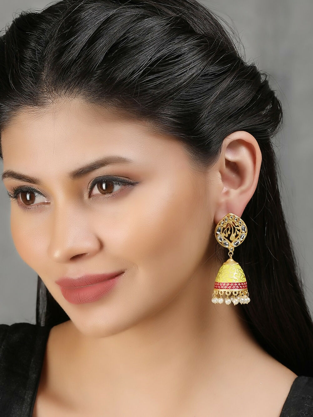 Joban Fashion Women White Beats Matte Gold Jhumka | Swadesiicart