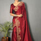 Vastranavya Maroon Rangoli Silk Zari work with DMC Swarovski work Ready to Wear Saree | Swadesiicart