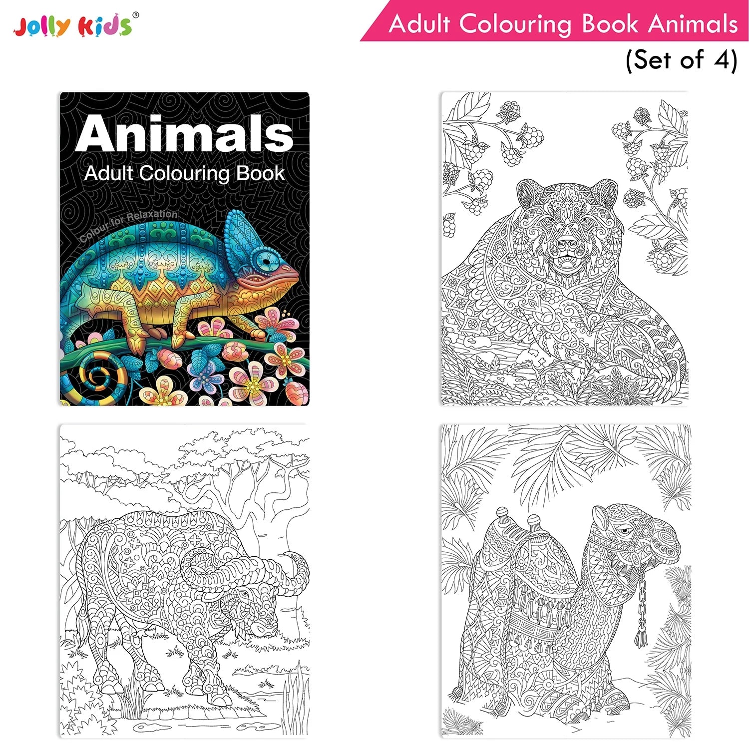 Jolly Kids Adult Colouring Books Set of 4|Adults Colouring Book: Stress Relieving Designs Floral, Animals, Birds & Motivational Quotes Colouring Books - Swadesiicart